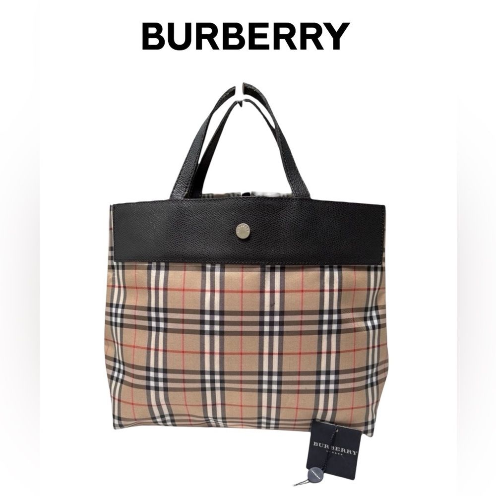 Burberry London Medium House Check Tote | Made in Italy | Black Leather Trim